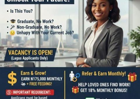 Job Vacancy in Lagos: ₦175,000 Monthly + Free Meals